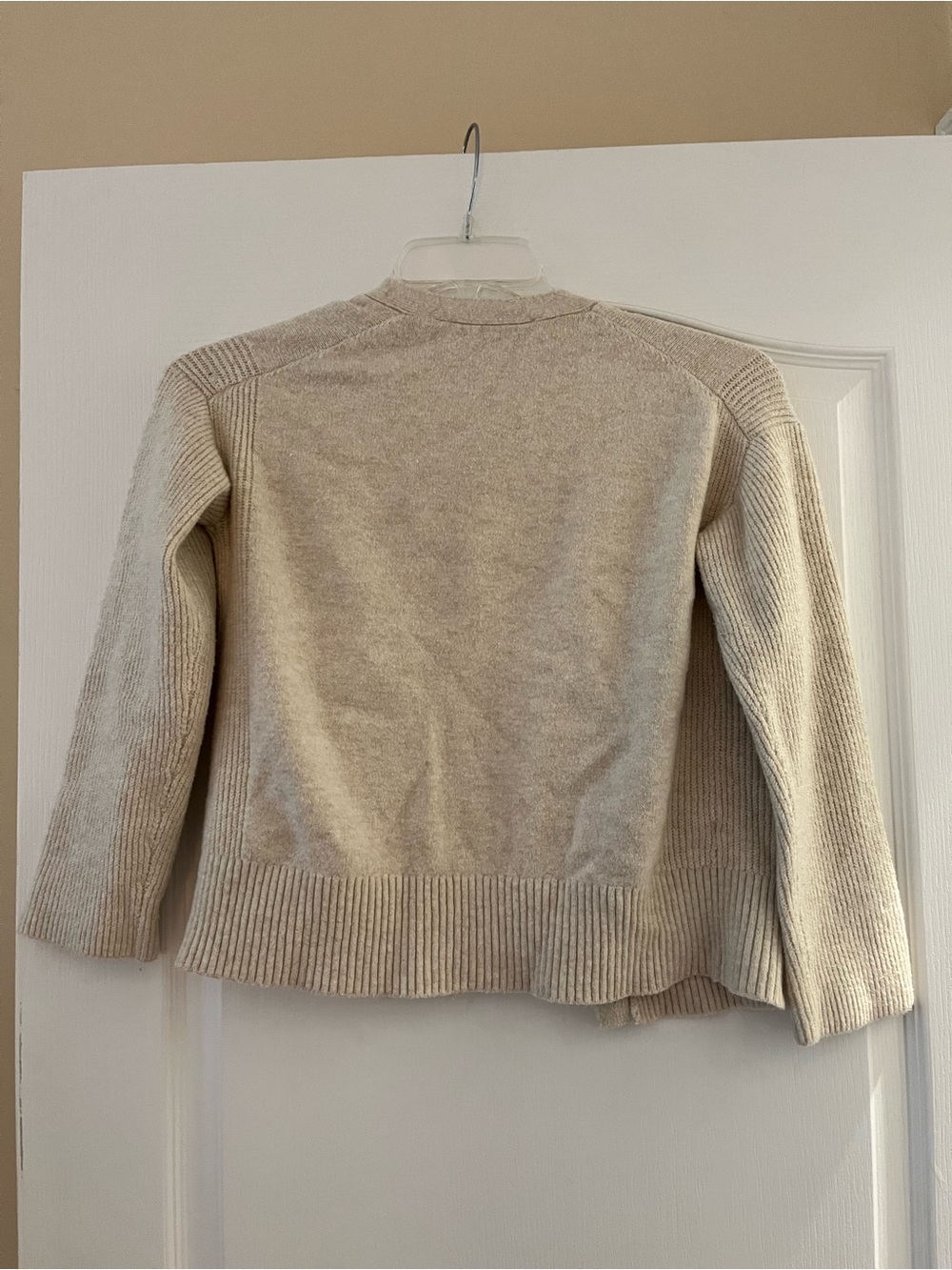 LOFT Cream Button-Front Ribbed-Sleeve Cardigan - Picture 4 of 5